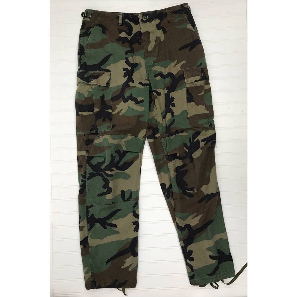 Military Men's Woodland Camouflage Cargo Pants Button Fly Size M Long